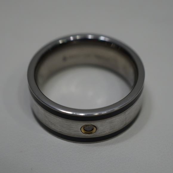 Titanium & Sterling Silver 925 Flat Band W/Diamond - Picture 4 of 6